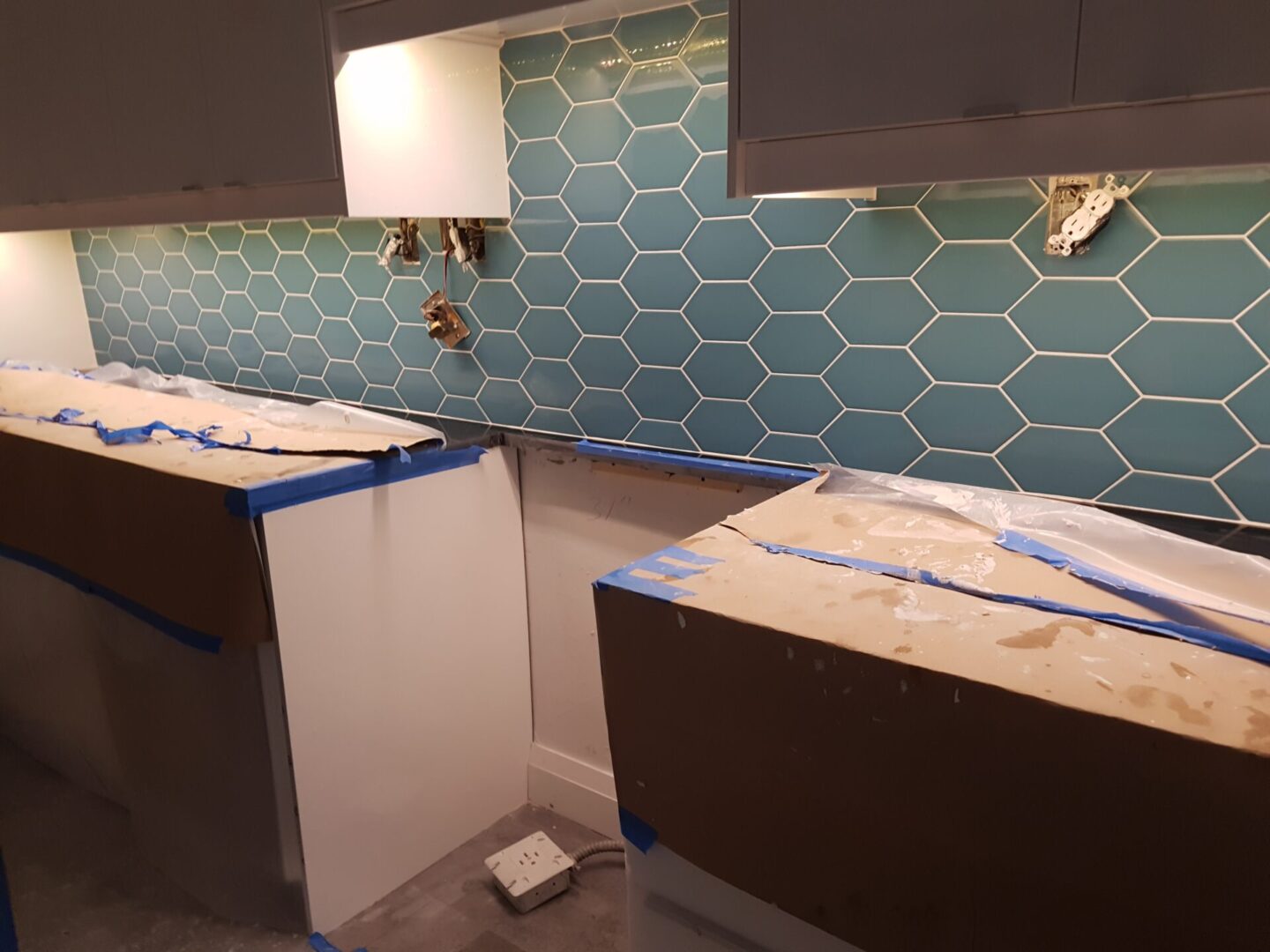 tiled wall and remodeled kitchen