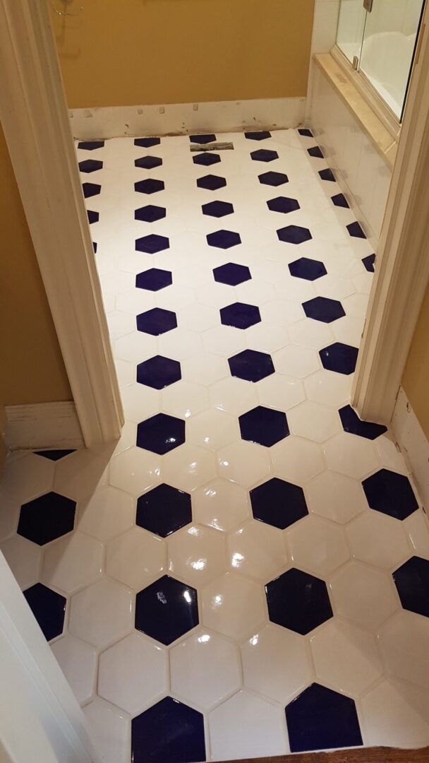 white and black honeycomb floor